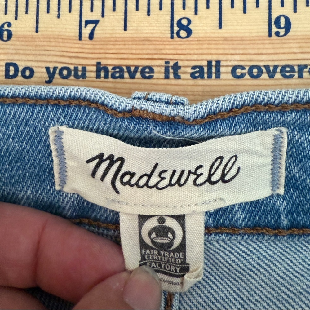 Madewell The Perfect Vintage Medium Wash Factory Distressed Raw Hem Straight Jea - Picture 6 of 8